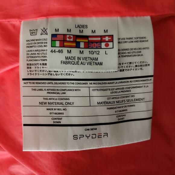 Spyder Down Puffer Jacket Womens M Gray Pink Hooded Zip Winter Ski Luxe 38x26 - Picture 11 of 14